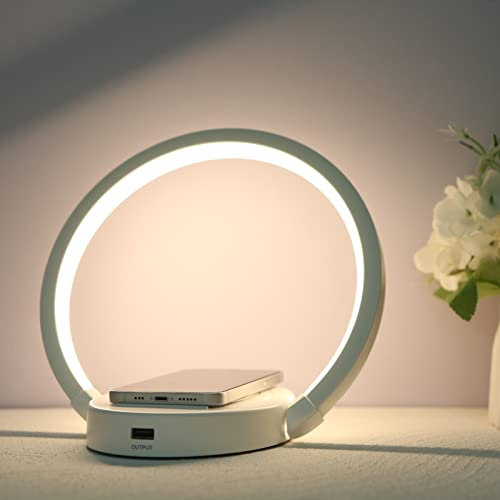 Neoglint LED Table Lamp with Wireless Charger, Desk Beside Sensitive Light Control and 3 Levels Dimmable Brightness, Holder Rotatable Adjustable Angle Reading for Office, Home, Study, White