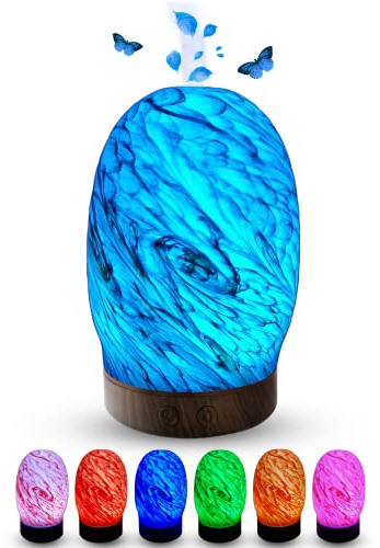 MFUNKE Lava Planet Lampe Aroma Diffuser Luftbefeuchter aus Glas für ätherische Öle, 200 ml, leise, 7-LED-Farbenwechsel, Timer, automatische Abschaltung, BPA-frei, Ultraschall Duftlampe, Planetdesign