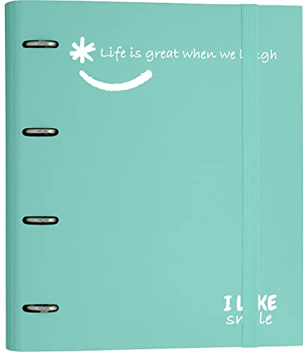 Grafoplás 88101326. Ordner mit 4 Ringen, gestanzt mit Ersatzteil, A4, Mint, Karton, mit FSC-Papier, inklusive Trennwänden, Carpebook Like Smile