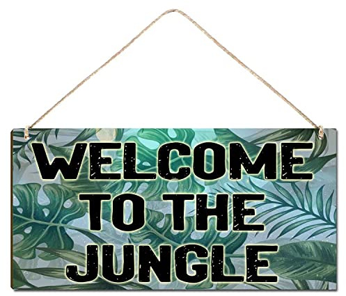 Welcome Sign for Door Outside Funny Wooden Door Sign For Front Porch Decor Welcome To The Jungle House Warming Gift Funny Wreaths Decorations Rustic Farmhouse Wall Pediments Art Decor(12 x 6)Inch