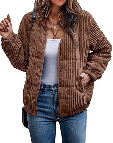 ASOMI Jacke Damen Kuschelige Fleecejacke Übergangsjacke Gefüttert Langarm Reißverschluss Herbst-Wintermantel mit Taschen