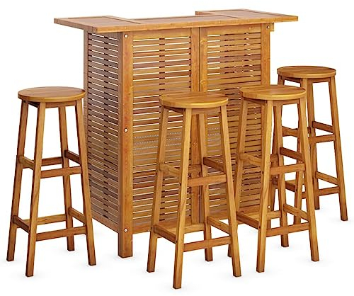 vidaXL Gartenbar Set 5-TLG. Theke Bar Tresen Gartentheke Bartisch Stehtisch Barhocker Barstuhl Gartenmöbel Gartenset Sitzgruppe Massivholz Akazie