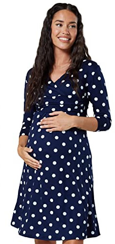 HAPPY MAMA Maternity Femmes Viscose Robe Genou Longueur 282p (Marine avec de Gros Points, 40, L)