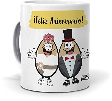 mundohuevo - Taza Divertida y Personalizada | Feliz Aniversario | Tazas de Café Originales de Cerámica AAA - 350 ml | Regalos Originales para Cumpleaños o Aniversario | Tazas Únicas para Regalar