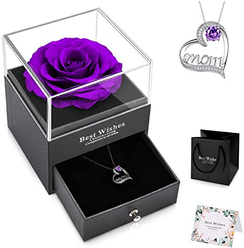 NEWUPZSI Regalo Mamma natale donna Rosa Stabilizzata Vera Rosa Eterna Regali Natale Originali per Mamma Compleanno Anniversario Natale San Valentino Festa Della Mamma Idee Regalo