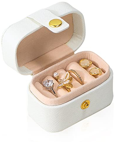 iSuperb Schmuckkästchen Reise, Kleine Schmuckschatulle für Damen, PU Leder Schmucketui Schmuckbox Mini Ring Box Aufbewahrungsbox für Ringe Ohrringe Geschenk (Weiß)