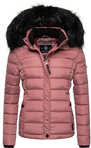 Navahoo Miamor Veste d'hiver matelassée pour Dame avec Une Capuche en Fausse Fourrure Rose Foncé S