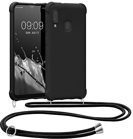 kwmobile Necklace Case kompatibel mit Samsung Galaxy A20e Hülle - Cover mit Kordel zum Umhängen - Silikon Schutzhülle Schwarz