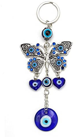 Papillon Mauvais Œil Porte-clés Porte-clés Couleur Argent Voiture Porte-clés Porte-clés Tenture Murale Bijoux pour Femmes Hommes