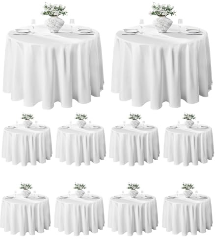 VidaFete 10 Pack 120inch Round Tablecloth Polyester Table Cloth, Stain Resistant and Wrinkle Polyester Dining Table Cover for Kitchen Dinning Party Wedding Round Tabletop Buffet Decoration(White)