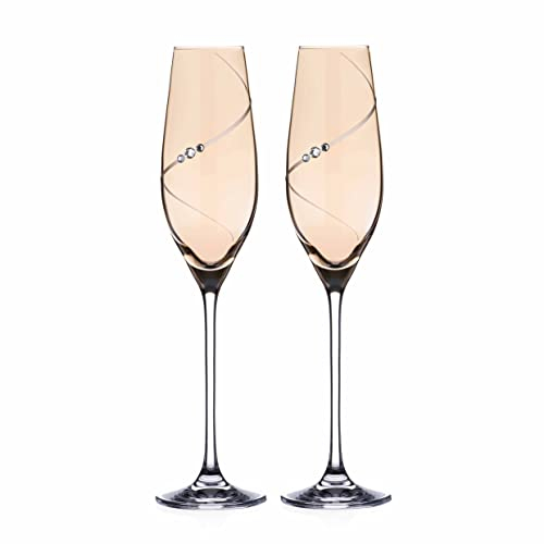DIAMANTE Amber Lustre Silhouette Champagne Flutes Embellished with Beautiful Crystals Set of 2 in Elixir Gift Box