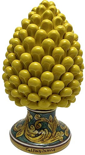 Pigna di Caltagirone in ceramica siciliana decorata a mano colore verde - rosso - giallo - blu 25 cm (Giallo)