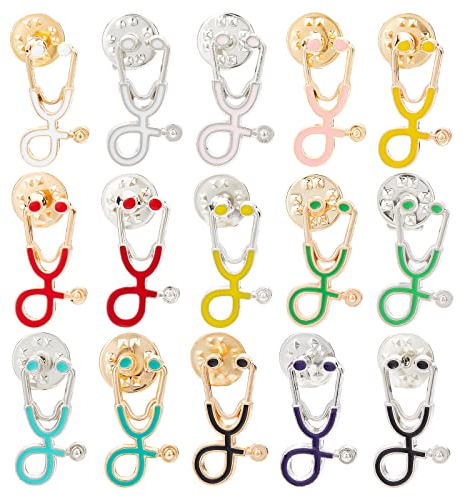 CRASPIRE 30 Pz Stetoscopio Spilla 15 Stili Smaltata, Spille Smaltate Mediche per Abbigliamento Borse Decorazione, Regalo di Laurea Infermiere Medico