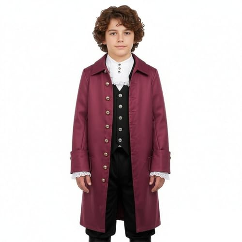BPURB Chicos gótico medieval Tailcoat Abrigo Steampunk Victorian Frock Coat Colonial Histórico Chaqueta para Niños (XS, Vino tinto)