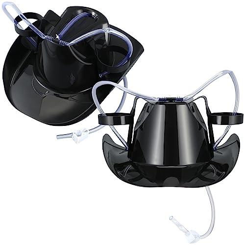 Jenaai 2 Pcs Funny Cowboy Hat with Dual Straw for Drinking Soda, Black