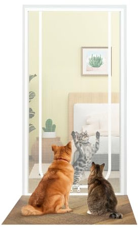SOONHUA Cat Screen Door Fits Door Size 90cm x 200cm, Heavy Duty Pet Screen Doors, Pets Proof Screen Gate with Zipper Mosquito Net Door Curtain Prevent Dogs Cats Running Out from Home,Double Zip