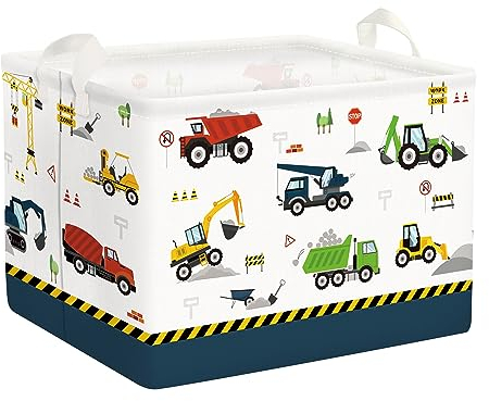 Clastyle Cartoon Bau LKW Jungen Würfel Aufbewahrungskorb für Babyzimmer Bagger Bulldozer Blau Wasserdicht Rechteckig Stoff Regalkörbe Kleidung Spielzeug Kinder Aufbewahrungsbox, 40x30x30 cm
