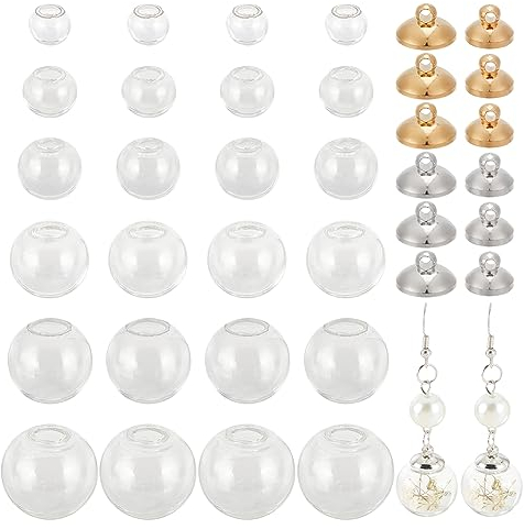 PH PandaHall 60 Ensembles Bouteille de Globe en Verre Clair, 6 Tailles Bouteilles à Souhait suspendues Charme de Pendentif de fiole de dôme Creux avec des Chapeaux d'or pour la Fabrication de Bijoux