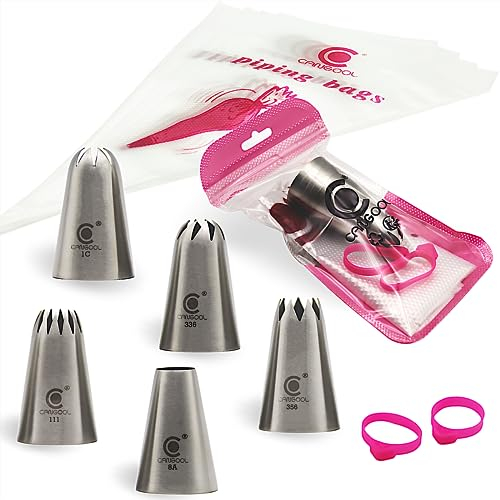 Cangool Large Icing Nozzle Set Pattern #111#336#356#1C #8A - Perfect Addition to Icing Bags with Nozzles - Large Decoration Variety