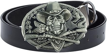 JIARY Ledergürtel Herren, Gürtel Herren Western Cowboy mit Totenkopf-Muster Legierungsschnalle Punk-Gürtel,Schwarz,115CM/45.3''