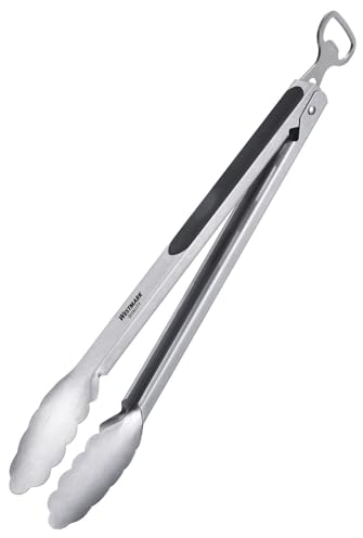 Westmark Pince à Grillade + Pince à Service, avec Manches en Acier Inoxydable et Poignées Caoutchoutées, avec Décapsuleur, 35 cm, Acier Inoxydable/Plastique, Argenté/Noir, 1625227Ö