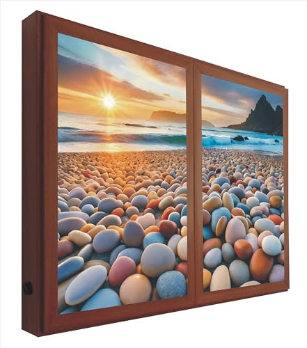 CCRETROILUMINADOS Finestre False Box Retroilluminato Alba su una Spiaggia di Pietre