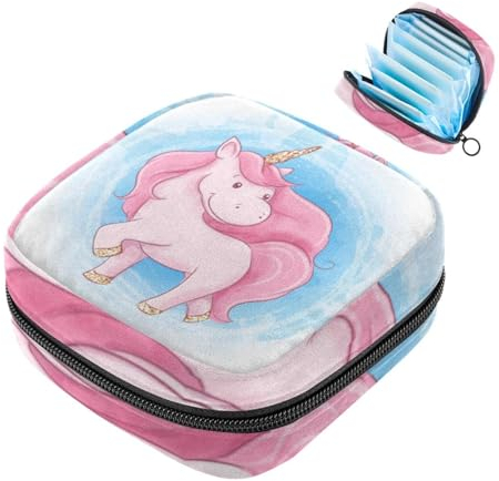 Aufbewahrungstasche für Damenbinden, niedlicher Cartoon-Einhorn-Hintergrund, tragbare Menstruationspad-Tasche, Slipeinlagen, Tampons, Damenbinden, Aufbewahrungshalter für Damen, Schule, Büro