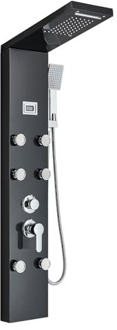 Harnart - Columna de ducha hidromasaje para bañera (6 en 1, con columna de ducha, hidromasaje, acero inoxidable, sistema de panel de ducha de pared..