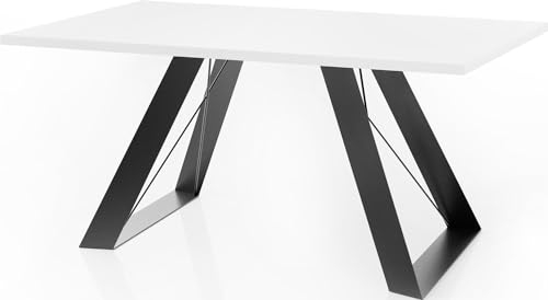 WFL GROUP Esstisch Colter Schwarz im Modern Still, Rechteckig Tisch - Ausziehbar von 160 cm bis 260 cm, Pulverbeschichtete Weiße Metallbeine - 160 x 80 cm - Weiß