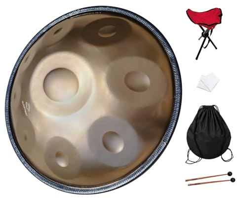 GLADFRESIT handpan 18-inch 9-Note 440Hz G Minor (Mini Gold) - Includes Stand,handpan Bag, 2 Beaters & Dust Cloth