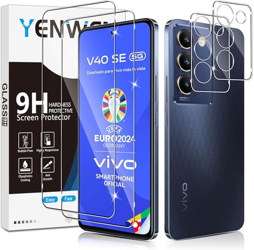 Yenwen Schutzfolie für Vivo V40 SE 5G für Panzerglas, 2 Stück Panzer Schutz Glas mit 2 Stück Kameraschutz, 9H Härte Schutzglas Anti-Kratzer Glas Handy Folie HD Klar Displayschutz