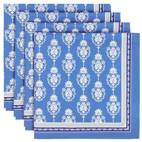 Arquiel Servietten Blumen Blau 4er-Set, Stoffservietten 100% Baumwolle Weiches Hochwertige Wiederverwendbare Esstisch Servietten Perfekt für Hochzeiten Küche Haushalt Party(45×45cm)