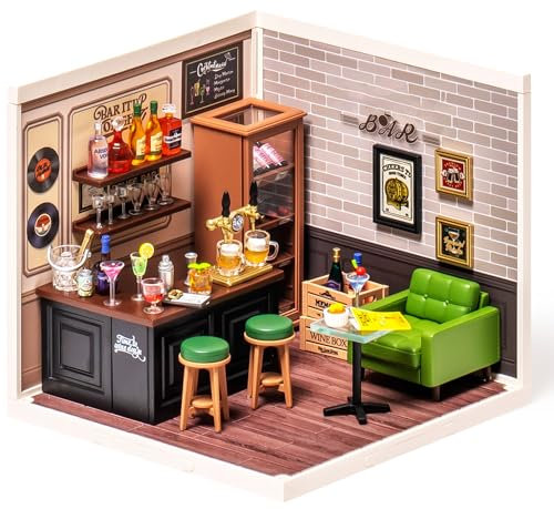 ROBOTIME Miniatur Haus mit Licht, DIY Miniature House Kit Puppenhaus Modellbau Bausatz Geschenk für Erwachsene Kinder Frau Mädchen (Bar)