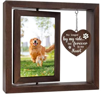 Sporgo Holz Bilderrahmen Hund Katze: 3D Bilderrahmen mit 2 Foto 360° Drehbar, Holz Bilderrahmen, Hund und Katze Gedenk Fotorahmen, ErinnerungBilderrahmen für Hunde oder Katzenbesitzer (23x20,5cm)