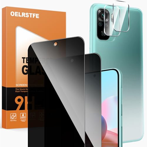 Oelrstfe 2 Piezas Protector Pantalla de Privacidad para Xiaomi Redmi Note 10 4G/10S 4G con 2 Protectora Lente Cámara,Cristal Templado Anti Espía,Privacy Vidrio Película Dureza 9H Anti-arañazo