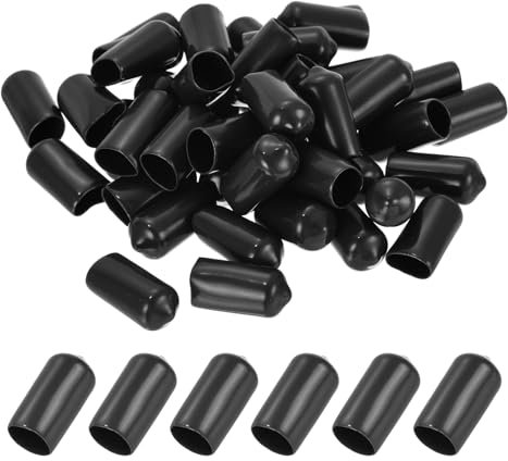 PATIKIL Tapas de Extremo de Vinilo de Goma de 10 mm, Paquete de 50 Tapas Flexibles para Tornillos y Pernos Redondos para Proteger Roscas de Tubos Metálicos, Varillas y Pernos, Color Negro