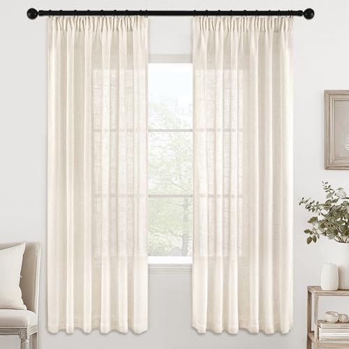 MIULEE Gardinen Vorhänge mit Kräuselband Schlaufenschal Voile Vorhang Modern Leinenoptik Halbtransparent für Wohnzimmer Schlafzimmer Schiebevorhang 2er Set Stores Natural Linen Weiß 175x140 cm
