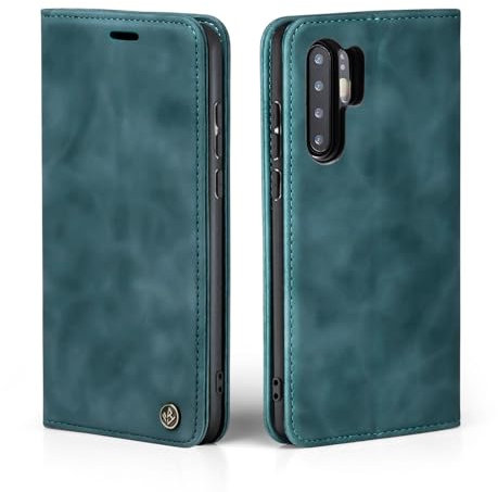 LBH Handyhülle für Huawei P30 Pro in Petrol Blau mit Karten- und Geldfach Smartphone Hülle mit Standfunktion Flip Case Schutzhülle Magnetverschluss Vintage