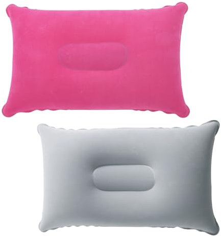 Lot de 2 Oreillers Gonflables Rose et Gris 38x24 cm, Coussin d'oreiller pour Camping et Voyage, Ultralégers Oreiller de Voyage Accessoires, Oreillers Résistants à l'eau pour Plage, Randonnée et Pêche