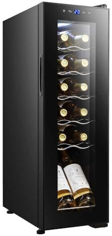 Cecotec Cantinetta Vino Bolero GrandSommelier 1250 CoolCrystal Compressor. 12 Bottiglie, Display Touch, 8-18ºC, Ripiani in Legno, LED, 25,2x45x79,5 cm, perfetta per conservare i tuoi vini.