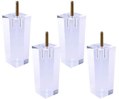 Lot de 4 pieds de meubles carrés en acrylique transparent pour bibliothèque, table, armoire, tabouret de bar