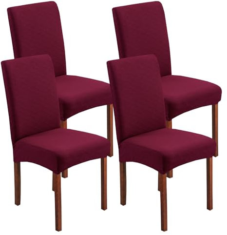 FRKOKRFA Stuhlhussen 4er Set Universal Stretch Jacquard Stuhlüberzüge, Abnehmbarer Waschbarer Stuhlüberzug, Dekoration Stuhlbezug für Esszimmer, Hotel, Hochzeit und Partys (Bordeaux)