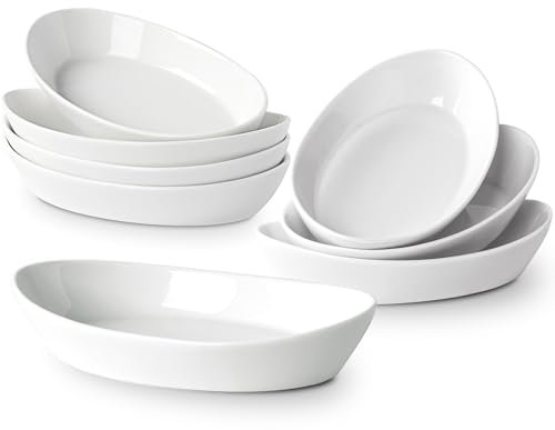 Juego de 8 Bandeja Horno Ceramica Ovaladas, Platos para Lasaña, Fuente para Horno Pequeña, para Lasañas, Pasteles, Tapas y Más - 300ml Porción individual - 19.5 x 11.3 x 3.7cm