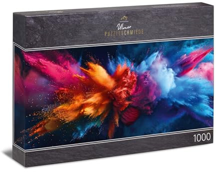 Ulmer Puzzleschmiede - Panorama-Puzzle Colour Eruption mit 1000 Teilen - Abstrakte Farbexplosion als modernes Puzzlemotiv für Erwachsene