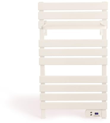 CREATE / Warm Towel 500W / Sèche-Serviettes électrique Blanc cassé avec étagère / 96,9x5x55 cm/pour Sol ou Mur, minuterie, écran LCD, Faible consommation,temporisateur