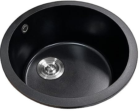 Fregadero de barra redonda de cuarzo negro, bajo encimera, resistente a altas temperaturas, no se decolora, tamaño de 39,5 cm