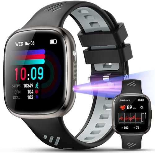 Reloj Inteligente con 𝐆𝐥𝐮𝐜𝐞𝐦𝐢𝐚/Presión Arterial/HRV,1.72 AMOLED Smartwatch con Oxímetro,Monitor de Sueño, Linterna, Luz UV para Android iOS
