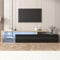 Meuble TV Moderne, Design élégant et raffiné, rangements Pratiques, Noir Brillant, Aspect Bois, étagères en Verre, éclairage LED. Meuble TV de Salon