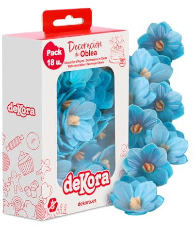 dekora – Essbare Blumen für Torten aus Oblate, 18 blaue Camélias, 4 cm, ohne Zucker, glutenfrei, laktosefrei, Tortendeko essbar für Hochzeit, Geburtstag, Taufe und Gender reveal