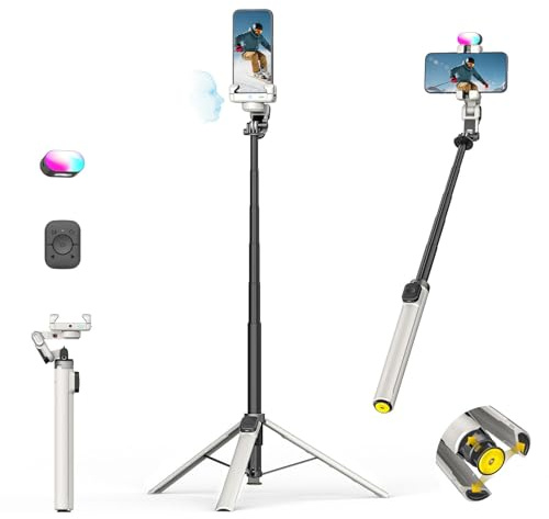 AOCHUAN Gimbal per smartphone a 3 assi con apertura automatica da 71 pollici per iPhone e Android, stabilizzatore telefonico AI Face Tracking (senza app necessaria) con telecomando magnetico, giunto